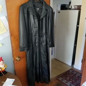 Vintage full length button up leather trench coat